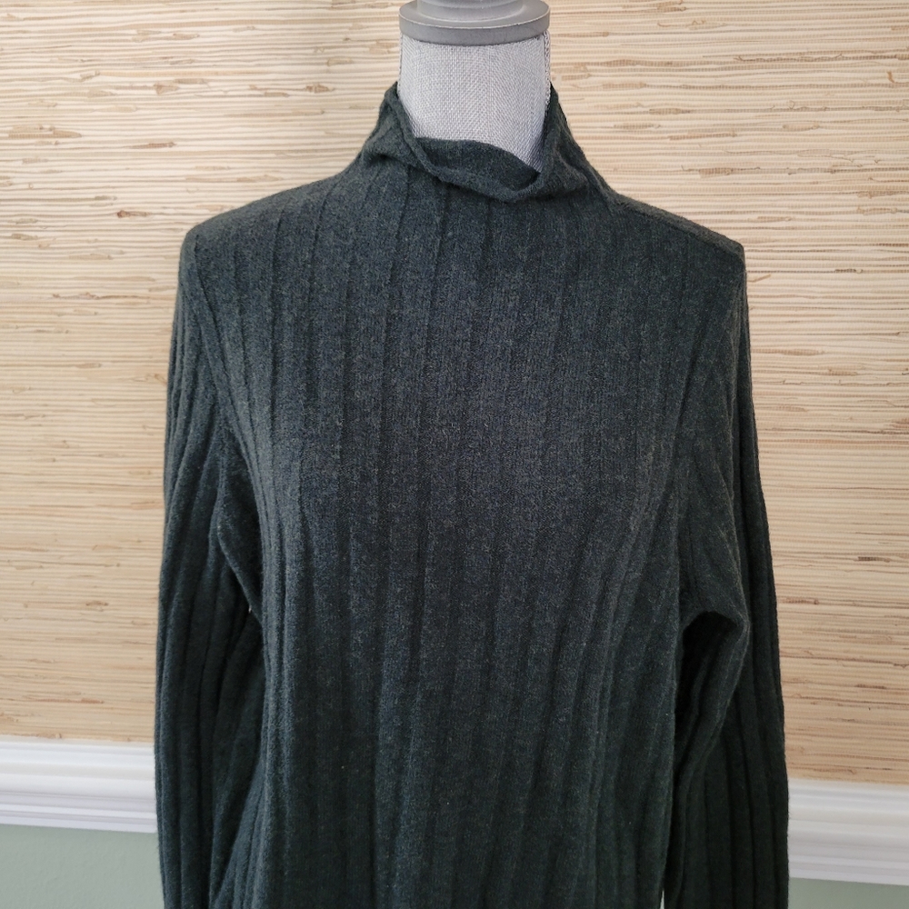 Madewell Everest Mock Neck Wool Blend Sweater Heather Pine Rib Knit XXL - Picture 3 of 8